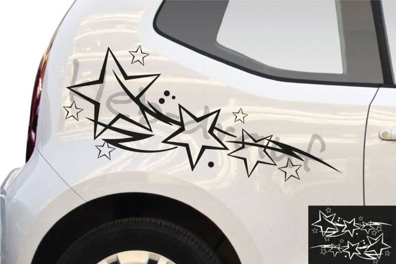Kleb-drauf® - 2 Sternenschweife/Silber - glänzend - Aufkleber zur Dekoration von Autos, Motorrädern und Allen Anderen glatten Oberflächen im Außenbereich; aus 19 Farben wählbar; in matt oder glänzend von Kleb-drauf