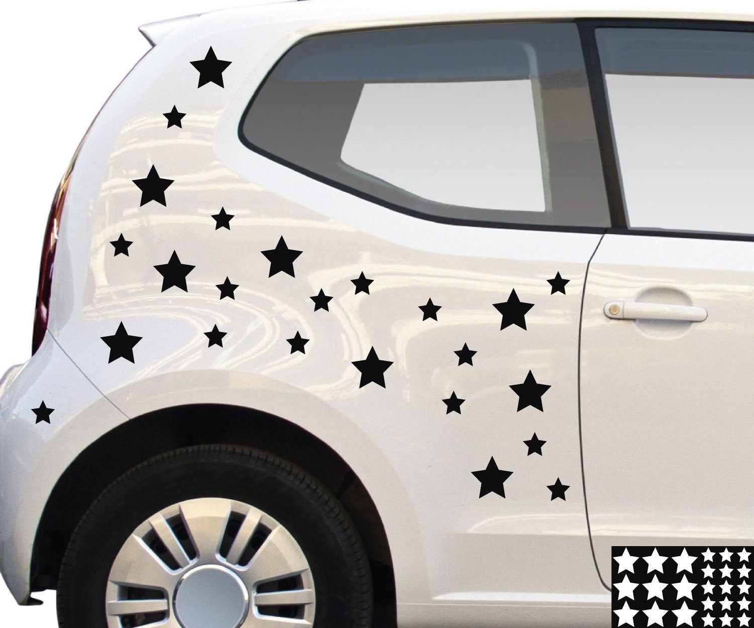 Kleb-drauf® - 24 Sterne/Schwarz - glänzend - Aufkleber zur Dekoration von Autos, Motorrädern und Allen Anderen glatten Oberflächen im Außenbereich; aus 19 Farben wählbar; in matt oder glänzend von Kleb-drauf