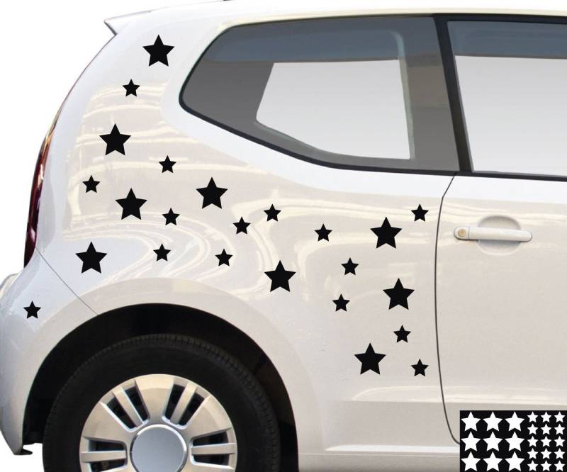 Kleb-drauf® - 24 Sterne/Schwarz - matt - Aufkleber zur Dekoration von Autos, Motorrädern und Allen Anderen glatten Oberflächen im Außenbereich; aus 19 Farben wählbar; in matt oder glänzend von Kleb-drauf