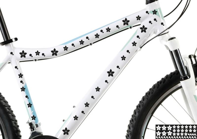 kleb-drauf® - 22 Blumen und 24 Punkte / Schwarz - glänzend - Aufkleber zur Dekoration von Autos, Motorrädern und allen anderen glatten Oberflächen im Außenbereich; 19 Farben wählbar; in matt oder glänzend von kleb-drauf.de