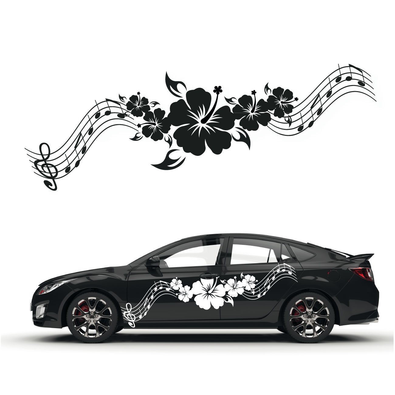 Hibiskus Noten Tribal Aufkleber für das Fahrzeug Florale Designs Autotattoo Blumen Blüten Sticker |KB261 von Klebe-X
