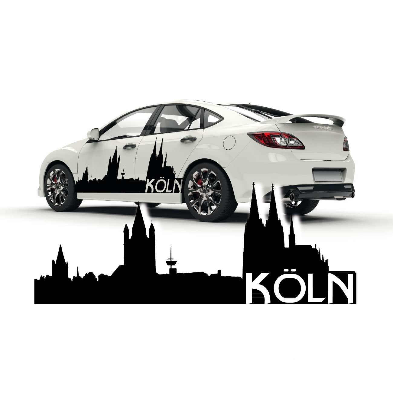 Klebe-X Kölner Skyline Tattoo Autoaufkleber Kölner Dom Silhouette mit Schriftzug Stadt Sticker | SKD019 von Klebe-X