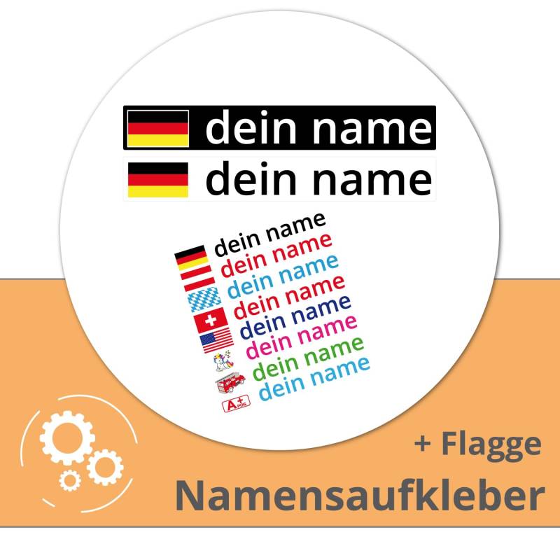 Klebe-X Namensaufkleber - nach Wunsch selbst gestalten Wunschname + Flagge alle Größen und Länder Namen Aufkleber - wetterfest personalisierte Aufkleber Fahrer/Beifahrer | XXL Konfigurator von Klebe-X