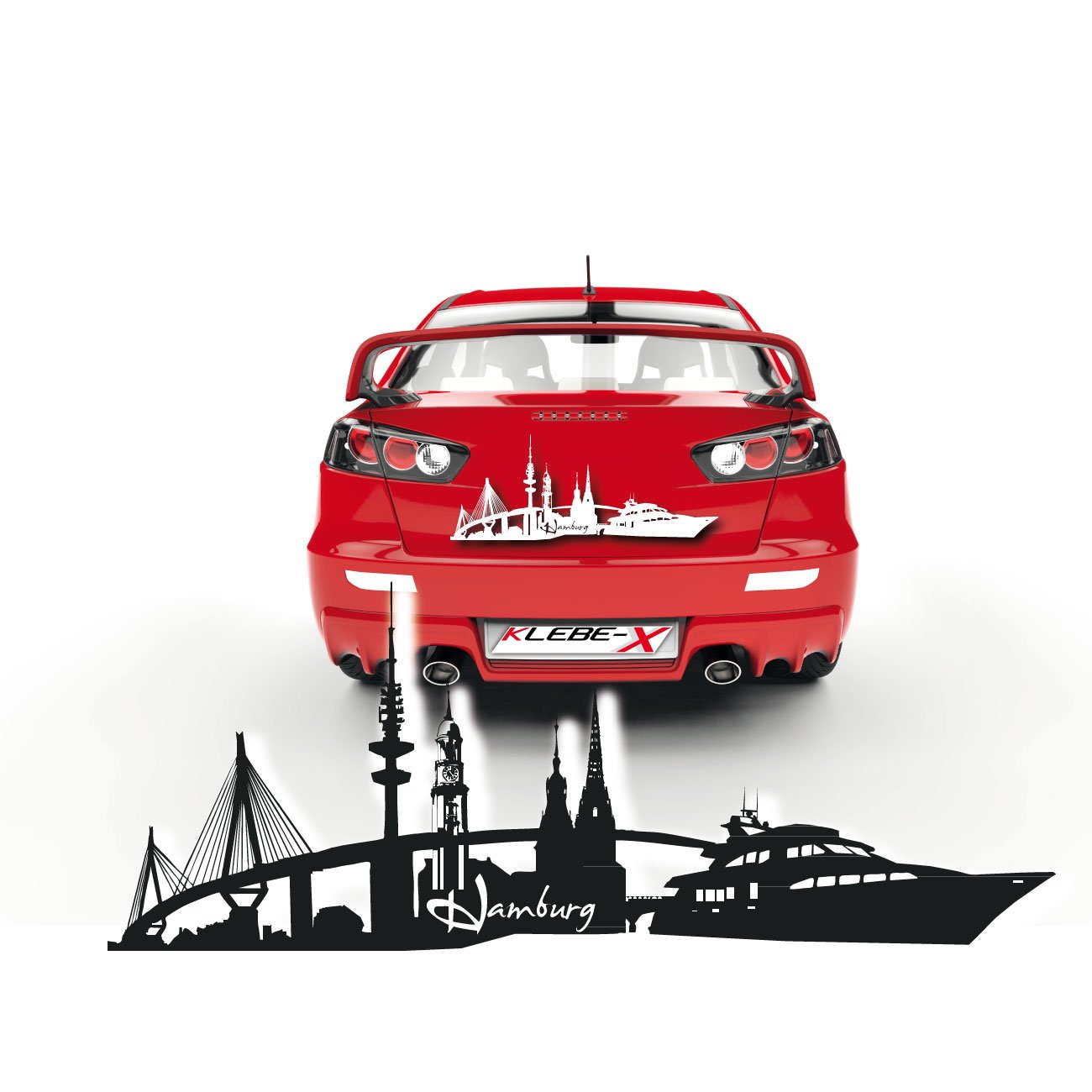 Klebe-X Tolle Skyline Autotattoos Hamburg Silhouette mit Sehenswürdigkeiten Aufkleber aus Folie |SKD008 von Klebe-X