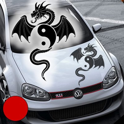A723 Autoaufkleber "Yin Yang Drache" 60cm x 48cm blutrot (erh. in 49 Farben und 5 Größen) von Klebesüchtig