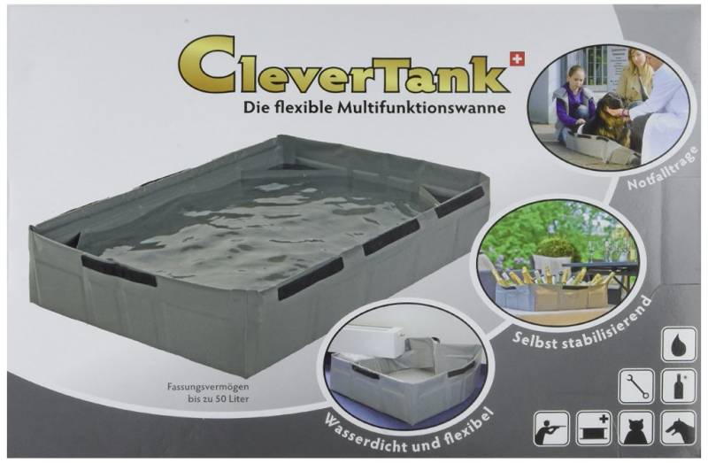 Kofferraumschutz CleverTank, Faltwanne, Maße: B 60 cm x T 60 cm x H 20 cm, Farbe grau von Kleinmetall