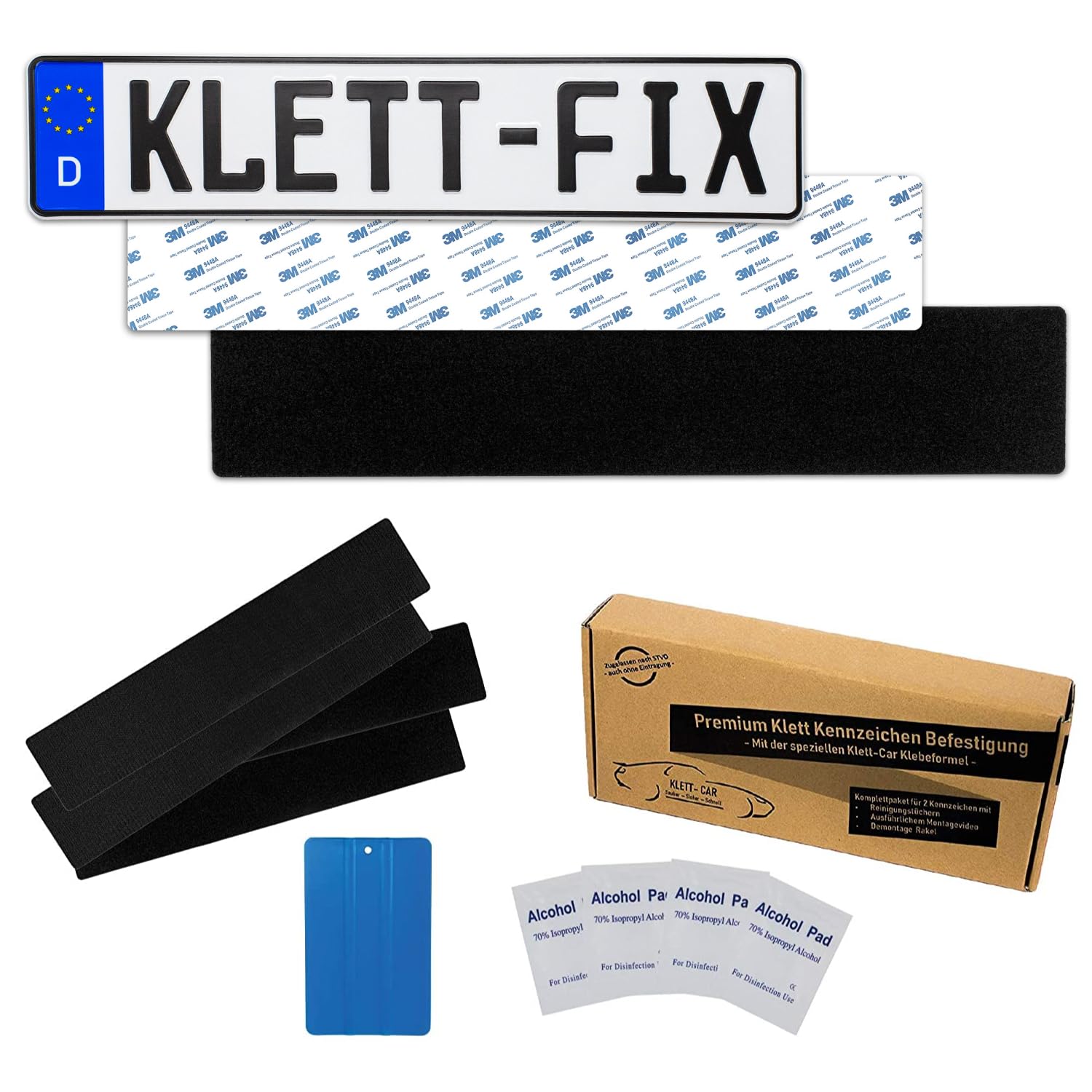 2 x Klett-Car® Auto und Motorrad Kennzeichenhalter Set Rahmenlos - Nummernschildhalterung für alle gängigen KFZ - absolut unsichtbarer Nummernschildhalter - Kennzeichen Halterung unsichtbar von Klett-Car