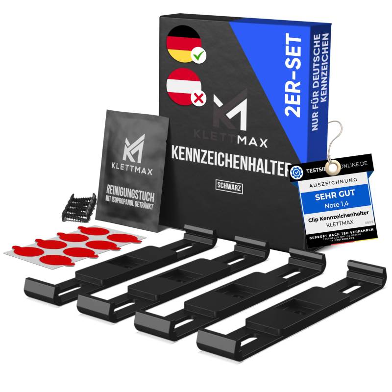 KLETTMAX® ORIGINAL - Rahmenlose Clip Kennzeichenhalter - Nummernschildhalter - unsichtbar und wetterfest nur für Deutschland von Klettmax