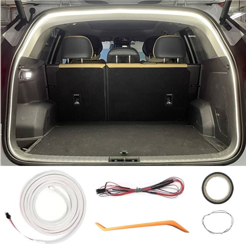 Dynamic Flowing Car Trunk Light Strip, Automatischer Sensor Tail Box Light Strip, 2 m/4 m, Signalsynchron, Universal (Weiß, 4 m) von Klortecer