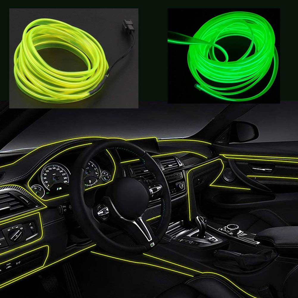 Kmruazre El Wires Car Kit 3m/9ft Elektrolumineszenz Licht leuchtende Neon Lichterketten für Autotür/Konsole/Sitz/Armaturenbrett Dekoration leicht DIY(Leuchtendes Grün) von Kmruazre