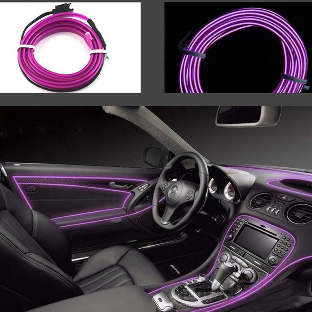 Kmruazre El Wire Car Kit Elektrolumineszenz Licht Leuchtende Neon Lichterketten Für Autotür/Konsole/Sitz/Armaturenbrett Dekoration Leicht Diy (5mt /16ft,Lila) von Kmruazre