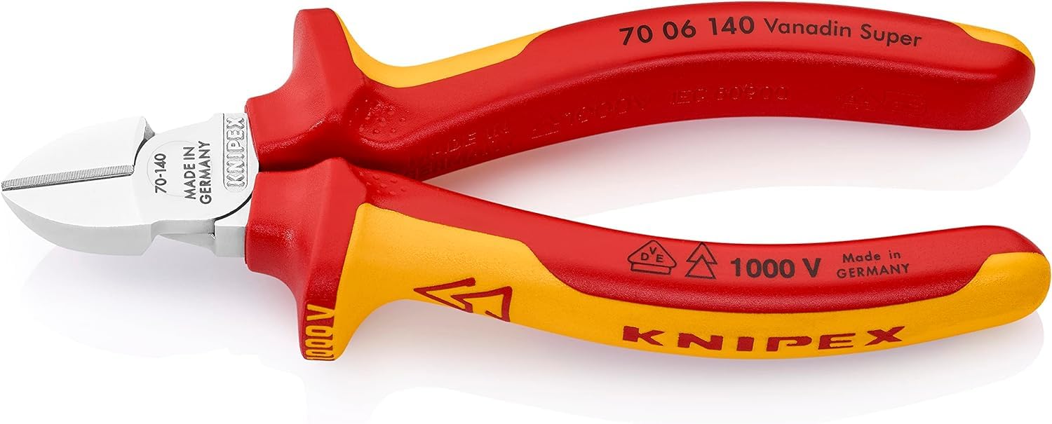 Knipex Seitenschneider verchromt, isoliert mit Mehrkomponenten-Hüllen, VDE-geprüft 140 mm 70 06 140 von Knipex