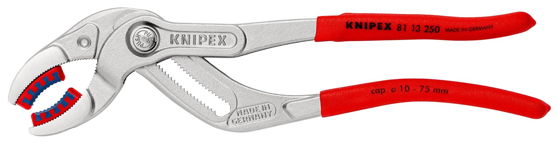 KNIPEX SpeedGrip, Siphonzange | Connectorenzange, mit wechselbaren Kunststoff-Schonbacken, atramentiert, 250 mm (SB-Karte/Blister), 81 13 250 SB von Knipex
