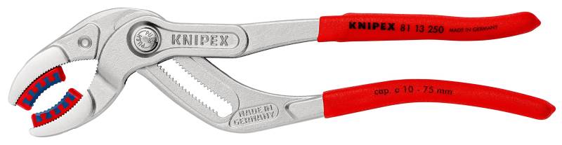 KNIPEX SpeedGrip, Siphonzange | Connectorenzange, mit wechselbaren Kunststoff-Schonbacken, atramentiert, 250 mm (SB-Karte/Blister), 81 13 250 SB von Knipex