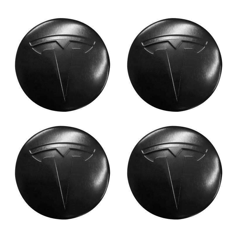 Knomix 4 Stück Aluminium wasserdichte Radabdeckung Center Emblem Aufkleber für Tesla Model 3 Model Y 56 mm Radkappen Felgenabdeckung (mattschwarz) von Knomix