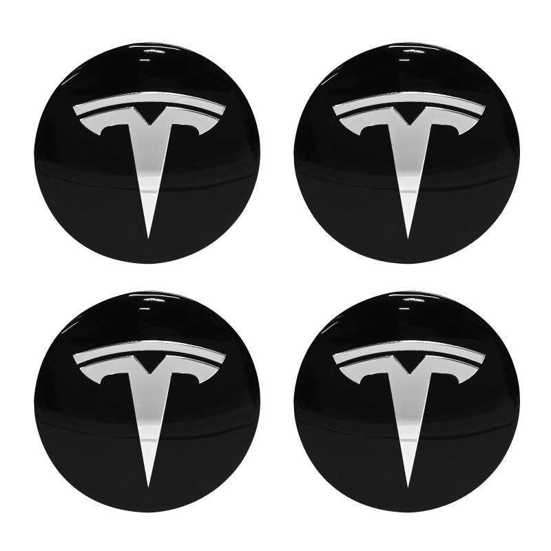 Knomix 4 Stück Aluminium wasserdichte Radabdeckung Center Emblem Aufkleber für Tesla Model 3 Model Y 56 mm Radkappen Felgenabdeckung (schwarzer Hintergrund + silbernes Emblem) von Knomix