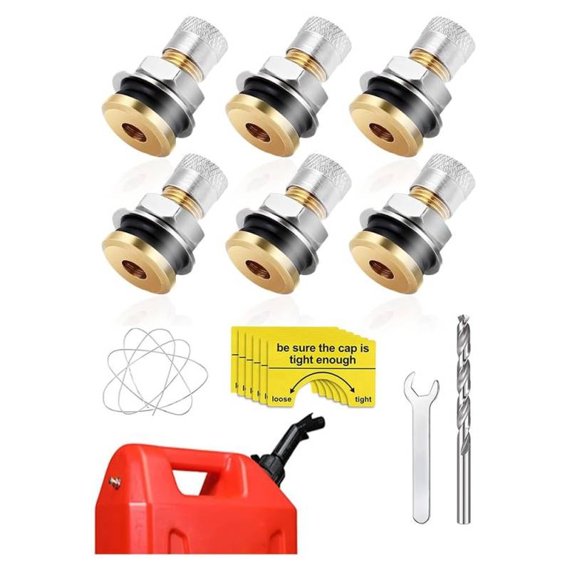 Knoruley 6er-Pack Entlüftungskappen für Kraftstofftanks, Auslaufsichere Entlüftungskappen für Gaskanister Verbessern Den Durchfluss, Entlüftungskappen-Set für Metall-Benzinkanister von Knoruley