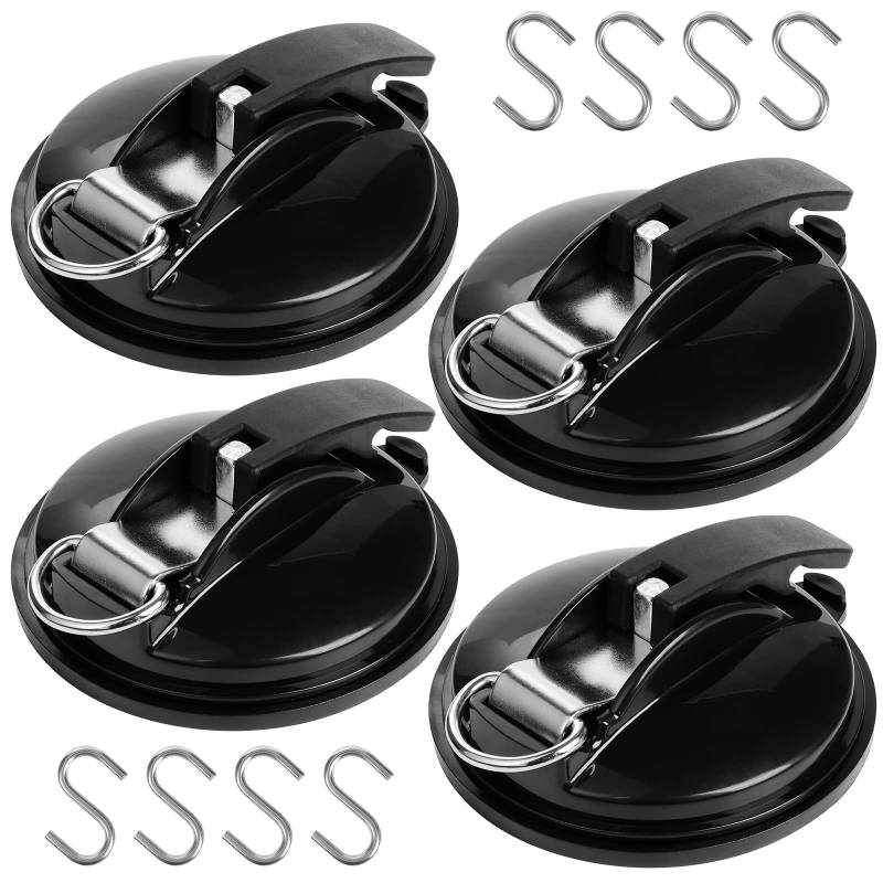 Knpwer 4 Stück Auto Saugnäpfe mit 8 S-Haken, Multifunktionaler Saugnapf,Anschließen von Markisen, Auto Spanner,Ankerwerkzeug, Autohalterung, Gepäckplanen (Black, 4) von Knpwer