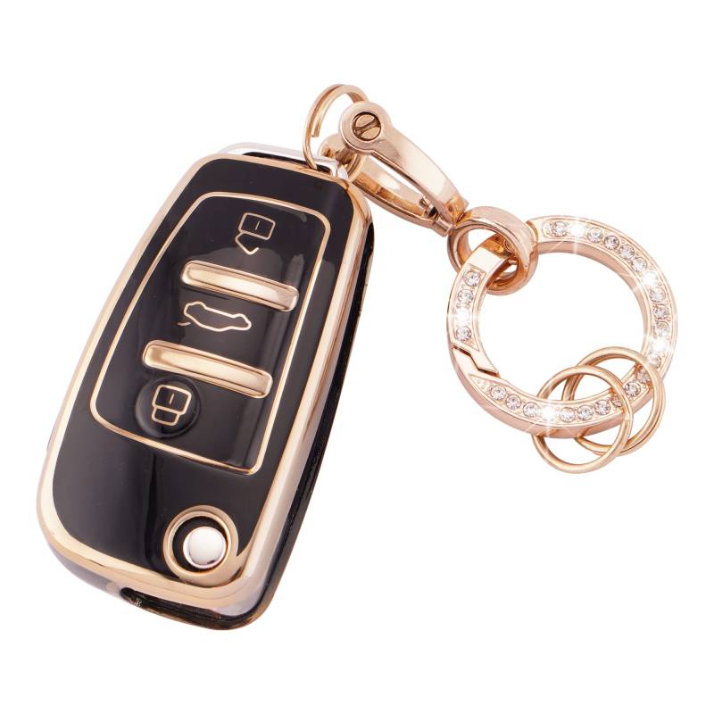 Koaudb Auto Schlüsselanhänger Cover Fit für Audi A1 A3 A4 A6 A8 Quattro Q3 Q7 S3 S6 RS3 RS6 R8 TT TTS 3 Tasten Flip Key Case Cover Weich TPU Schlüsselgehäuse mit Schlüsselanhänger (R-Ad-3-B) von Koaudb