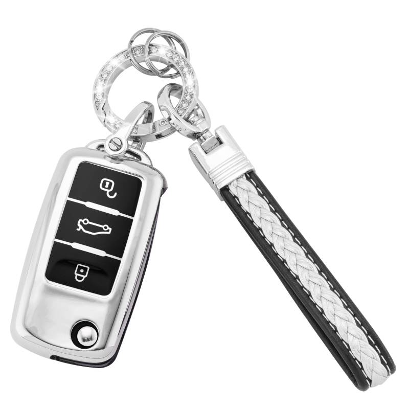 Koaudb Autoschlüssel-Abdeckung mit Schlüsselband für VW, 3 Tasten, weiche TPU-Schlüsselschalen, Autoschlüsselhülle, kompatibel mit VW Volkswagen Tiguan Passat Golf Polo Beetle (CL-Vlw-3S-S) von Koaudb