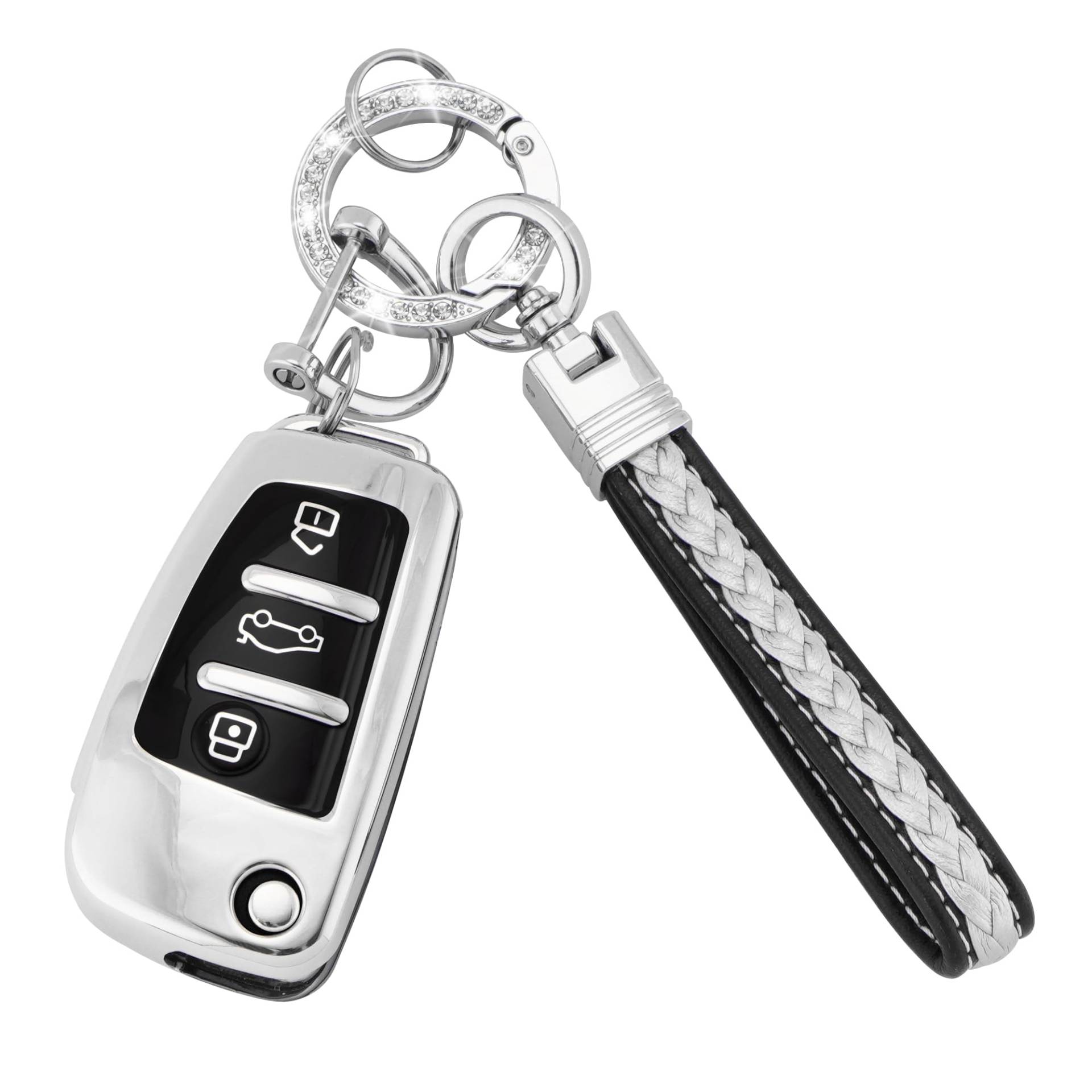 Koaudb Autoschlüssel Hülle Cover Passt für Audi A1 A3 A4 A6 A8 Quattro Q2 Q3 Q7 S3 S6 RS3 RS6 R8 TT TTS, 3 Tasten Schlüsseletui TPU Schlüsselhülle mit Schlüsselanhänger-Lanyard (CL-Ad-3-S) von Koaudb
