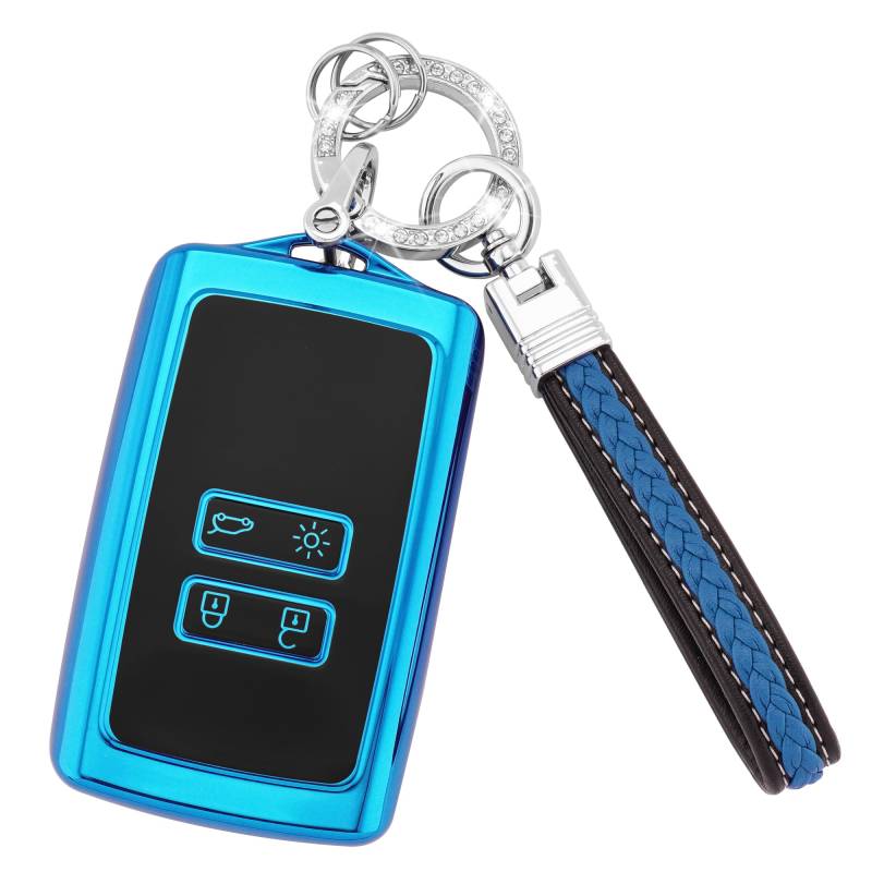 Koaudb Autoschlüssel Hülle Cover Passt für Clio Megane Koleos Kadjar Talisman Captur Espace Dacia Duster 4 Tasten Schlüsseletui TPU Schlüsselhülle mit Schlüsselanhänger-Lanyard (CL-Rnl-E) von Koaudb