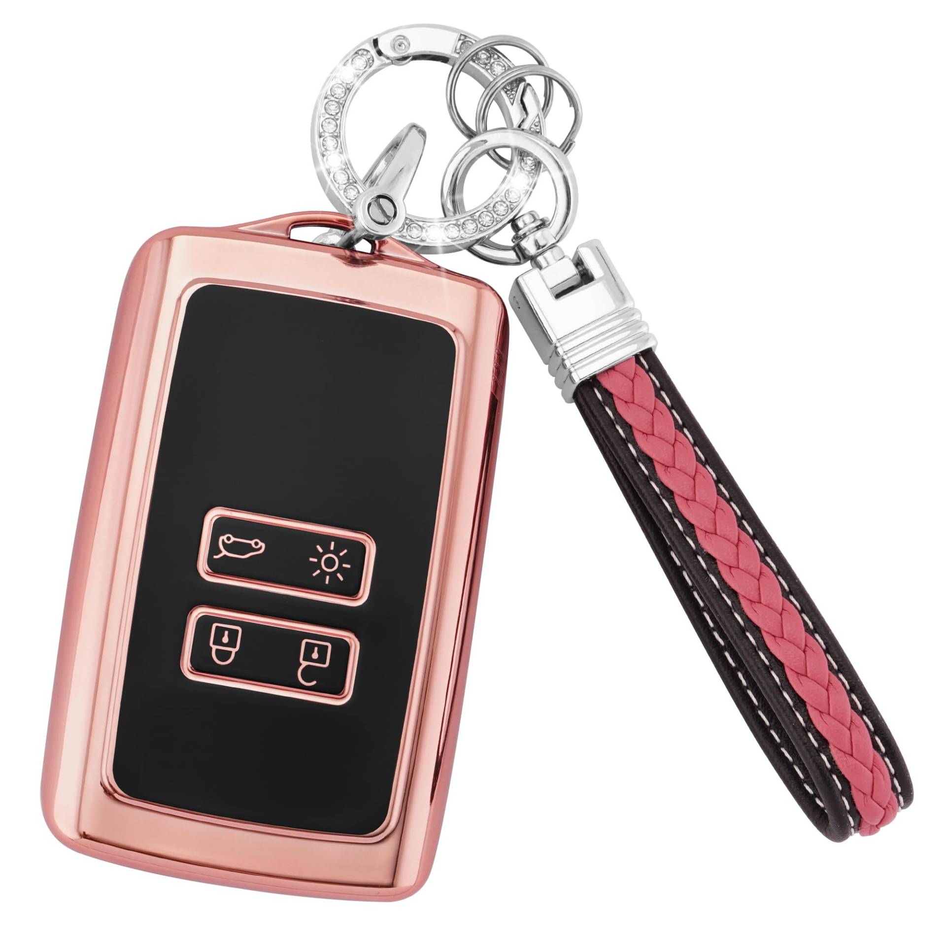 Koaudb Autoschlüssel Hülle Cover Passt für Clio Megane Koleos Kadjar Talisman Captur Espace Dacia Duster 4 Tasten Schlüsseletui TPU Schlüsselhülle mit Schlüsselanhänger-Lanyard (CL-Rnl-P) von Koaudb