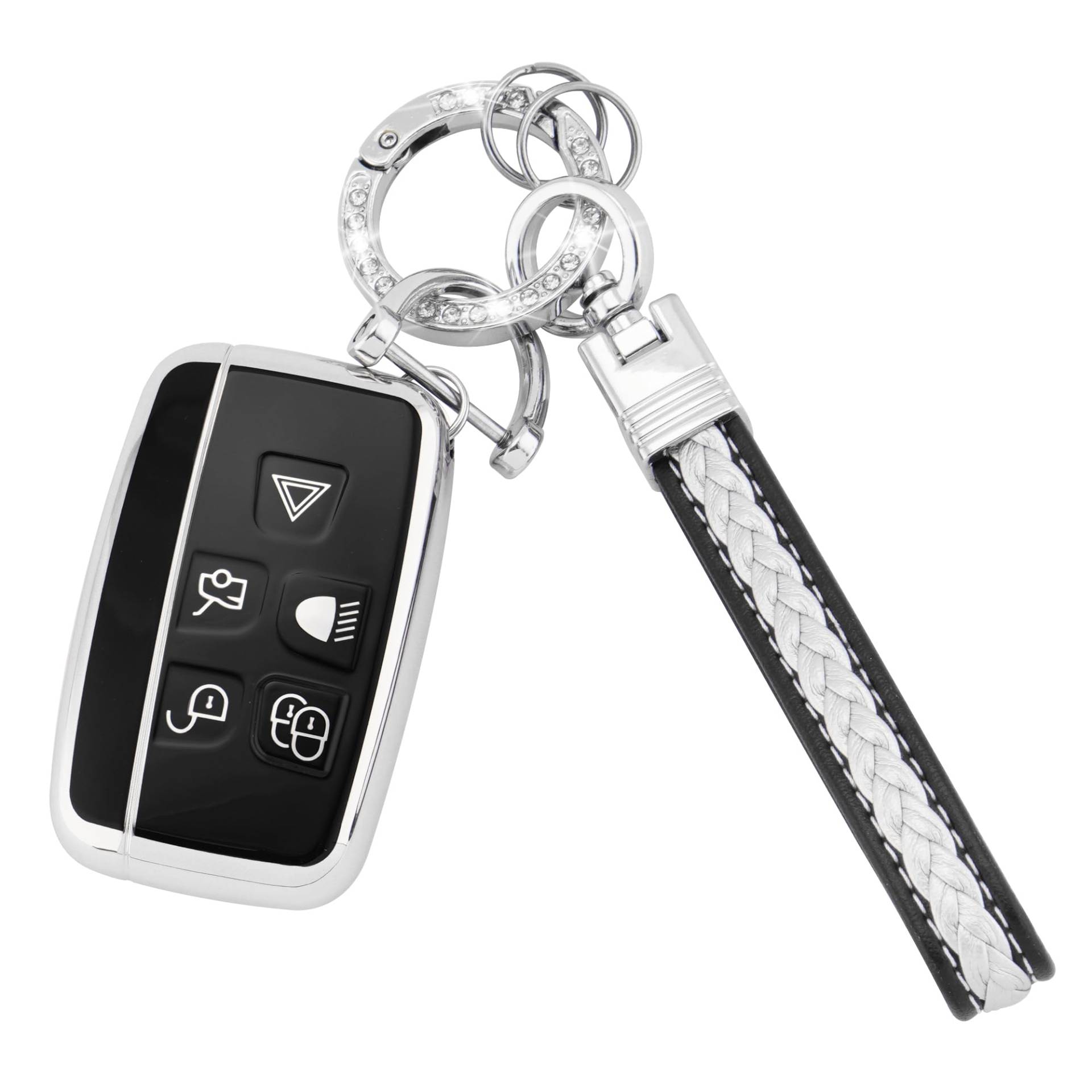 Koaudb Autoschlüssel Hülle Cover Passt für Discovery LR4 Range Rover Sport Evoque Jaguar XF XE XJ F-pace F-Type 5 Tasten Schlüsseletui TPU Schlüsselhülle mit Schlüsselanhänger (CL-Rov-S) von Koaudb