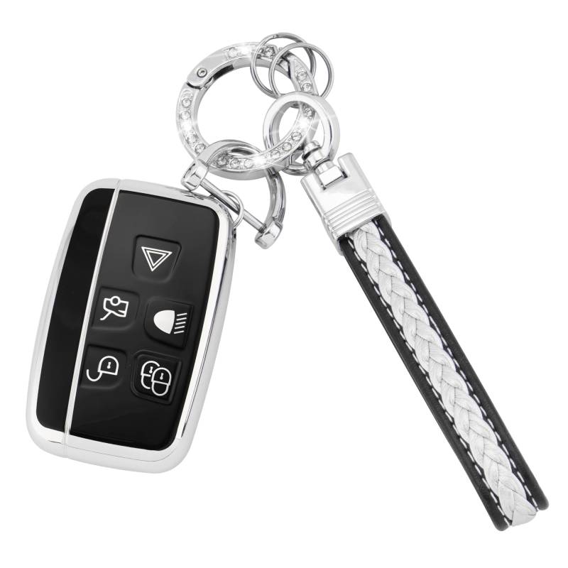 Koaudb Autoschlüssel Hülle Cover Passt für Discovery LR4 Range Rover Sport Evoque Jaguar XF XE XJ F-pace F-Type 5 Tasten Schlüsseletui TPU Schlüsselhülle mit Schlüsselanhänger (CL-Rov-S) von Koaudb