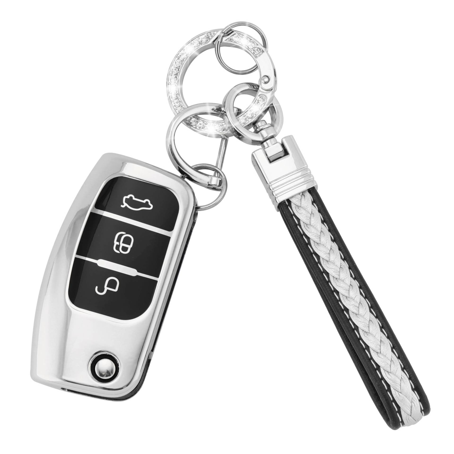 Koaudb Autoschlüssel Hülle Cover Passt für Ford Focus Fiesta Galaxy Kuga C-Max S-Max Mondeo MK4 3 Tasten Schlüsseletui TPU Schlüsselhülle mit Schlüsselanhänger-Lanyard (CL-Frd-3F-S) von Koaudb