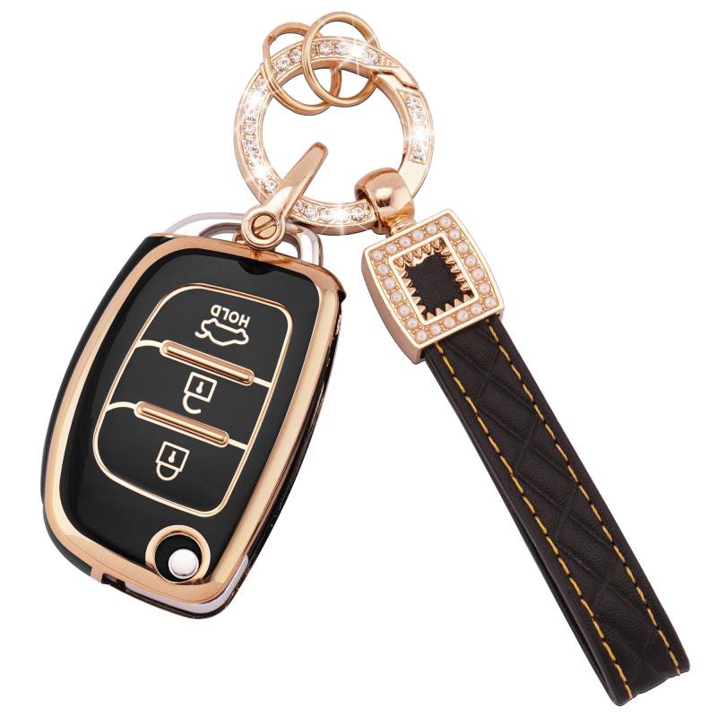 Koaudb Autoschlüssel Hülle Cover Passt für Hyundai i20 i30 i40 ix20 ix30 ix45 ix55 Tucson Elantra 3 Tasten Schlüsseletui TPU Schlüsselhülle mit Lederanhänger Schlüsselanhänger (BP-Hynd-3F) von Koaudb