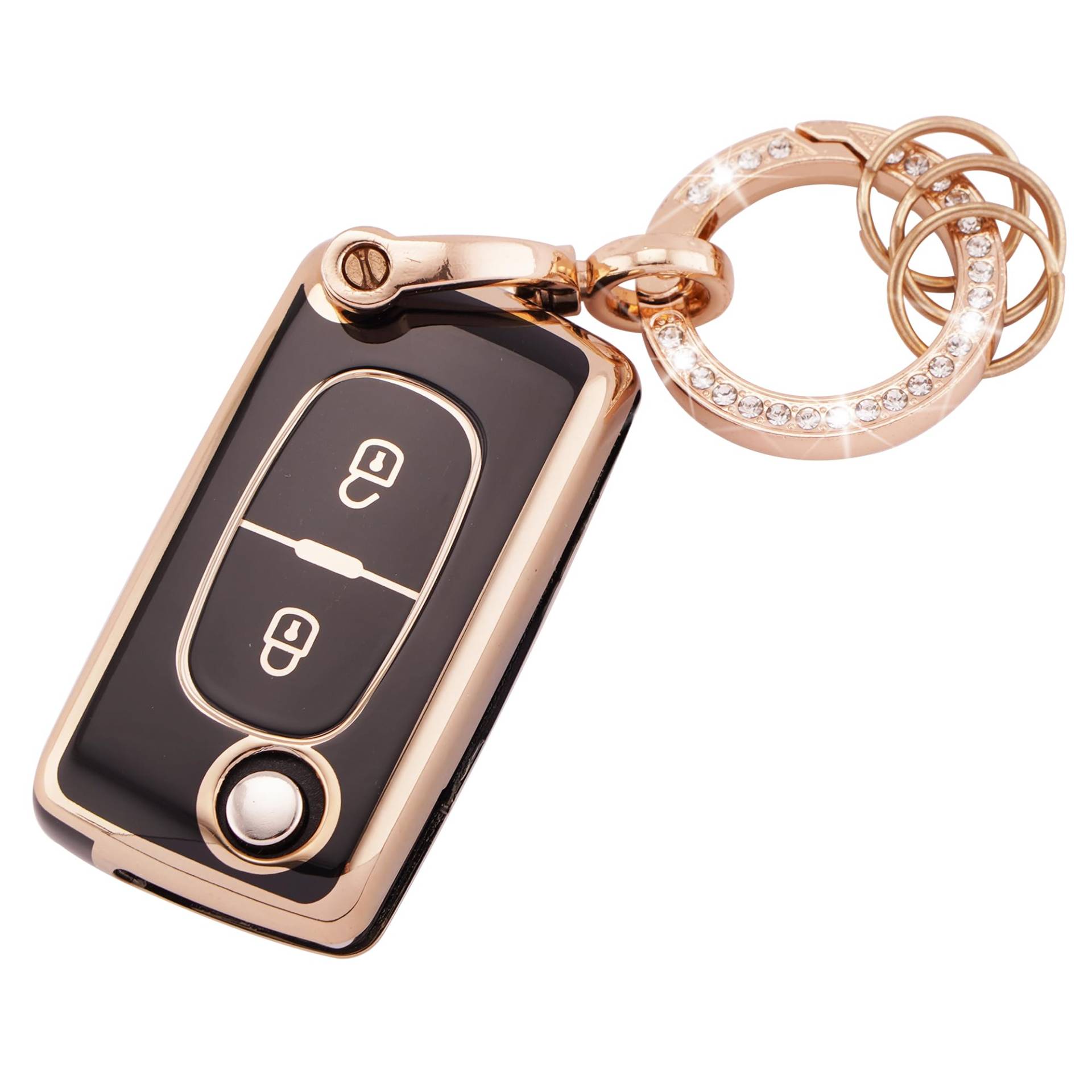 Koaudb Autoschlüssel Hülle Cover Passt für Peugeot 107 207 307 308 407 607 807 3008 5008 Citroen C2 C3 C4 C5 C6 C8 Xsara 2 Tasten Schlüsseletui TPU Schlüsselhülle mit Schlüsselanhänger (R-Pgt-2F-B) von Koaudb
