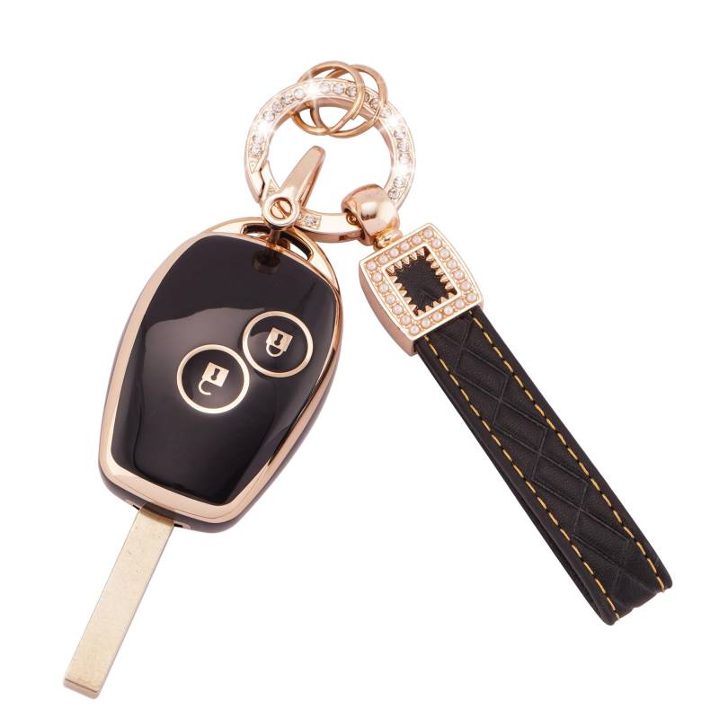 Koaudb Autoschlüssel Hülle Cover Passt für Renault Clio Kangoo Megane Laguna Modus Dacia Twingo Kangoo 2 Tasten Schlüsseletui TPU Schlüsselhülle mit Lederanhänger Schlüsselanhänger (BP-Rnl-2R) von Koaudb