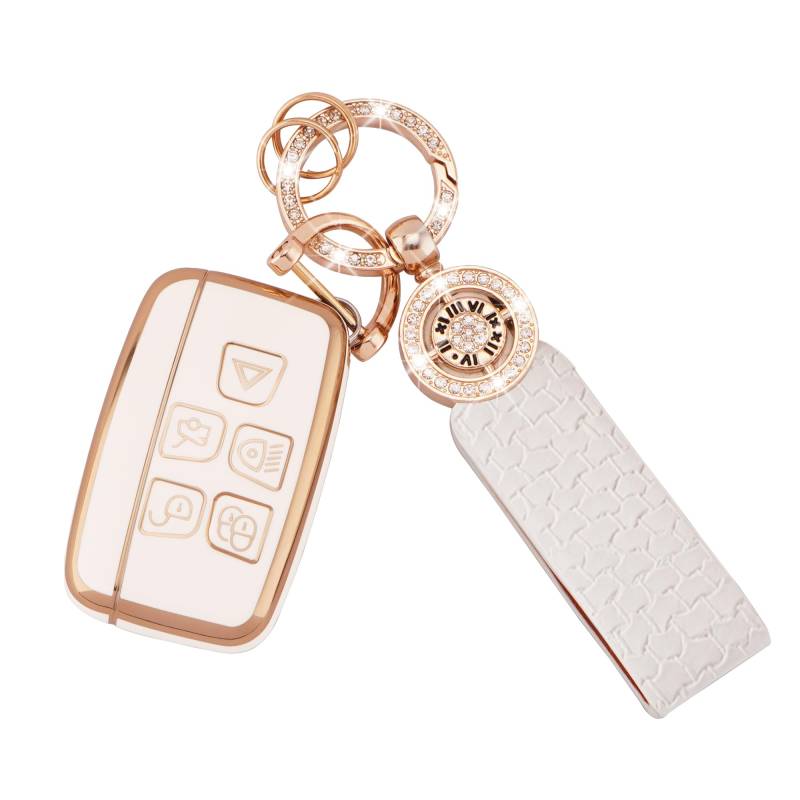 Koaudb Autoschlüssel Hülle Passt für Discovery LR4 Range Rover Sport Evoque Jaguar XF XE XJ XJL F-pace F-Type 5 Tasten TPU Schlüsselhülle mit Schlüsselanhänger Auto Schlüssel Cover (C-Rov) von Koaudb