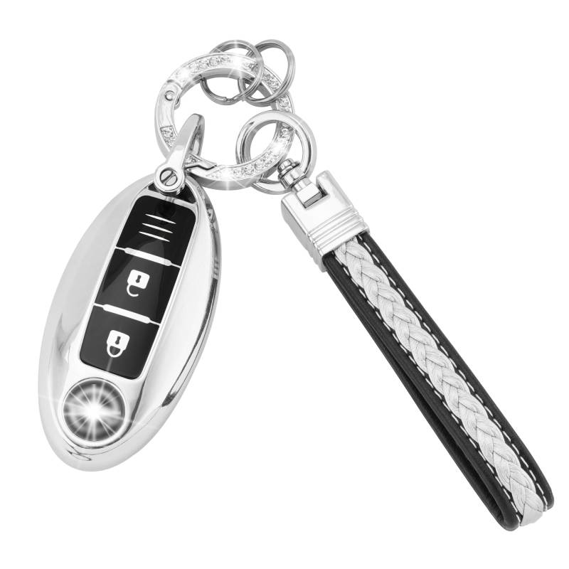 Koaudb Schlüsselanhänger Abdeckung für Nissan Weiche TPU Autoschlüssel Abdeckung mit Schlüsselanhänger Keychain Fit für Nissan 350Z Qashqai Murano X-Trail Kicks Tiida Micra (CL-Nisn-3-S) von Koaudb