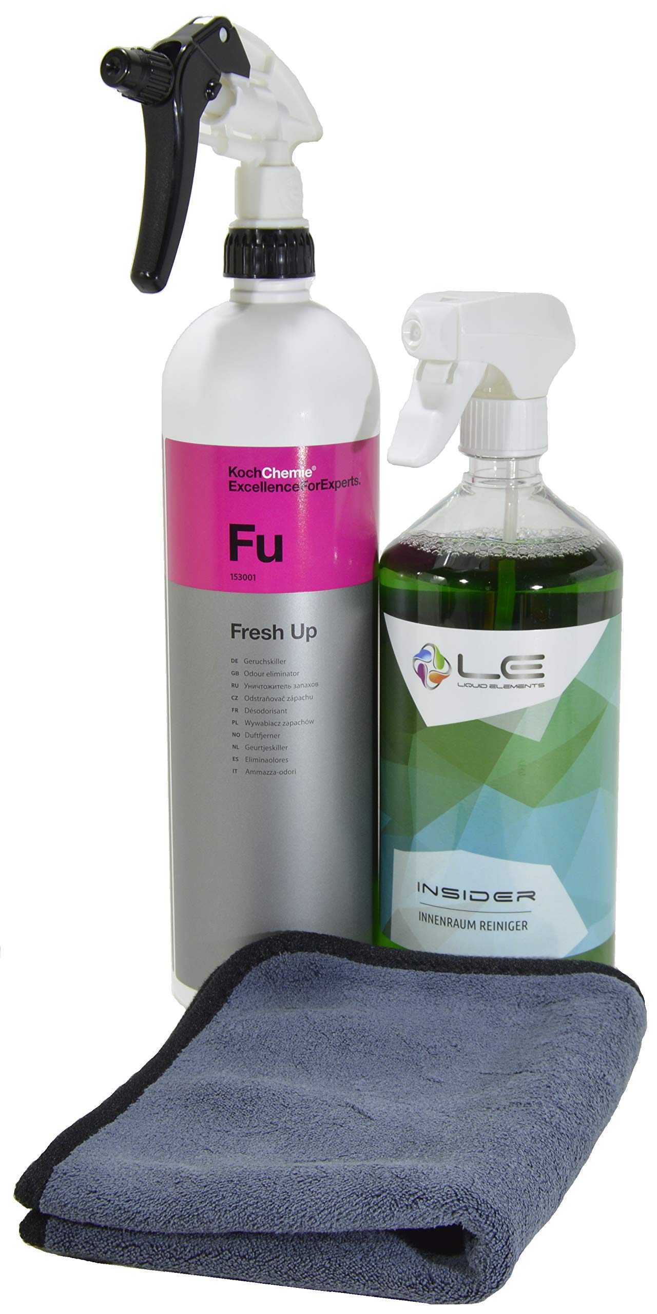 Geruchskillerset - 1L Koch Chemie Fresh Up + 1L Liquid Elements Insider + passende Sprühköpfe und Tuch (1L Fresh Up + 1L Insider + Sprühköpfe und Tuch) von Koch Chemeie / Liquid Elements / ADVANTUSE