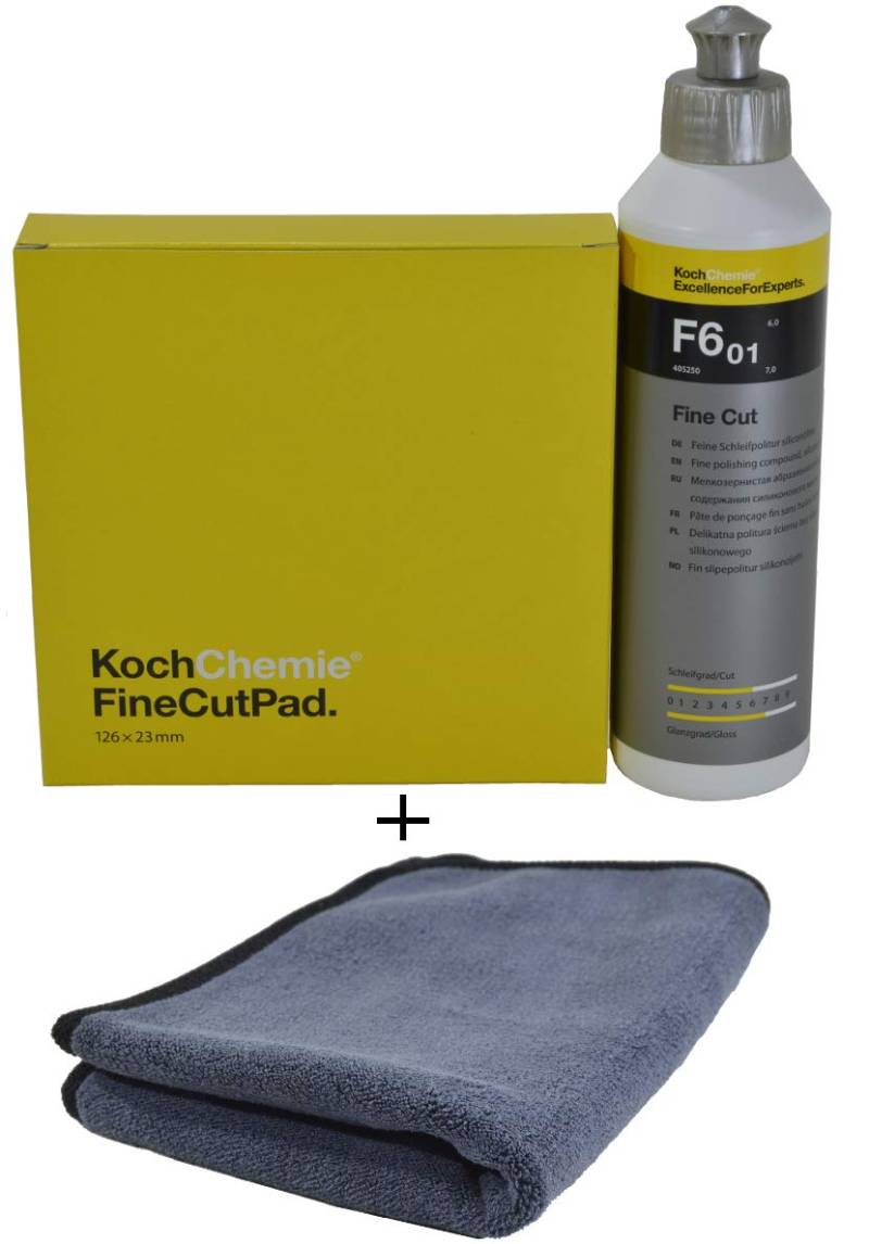 ADVANTUSE Koch Chemie Politur Set Pad (Diverse Durchmesser) + F6.01 250ml Politur + ADVANTUSE Mikrofasertuch (Fine Cut - Pad 125mm BZW. 126mm + Politur 250ml) von EsOyl
