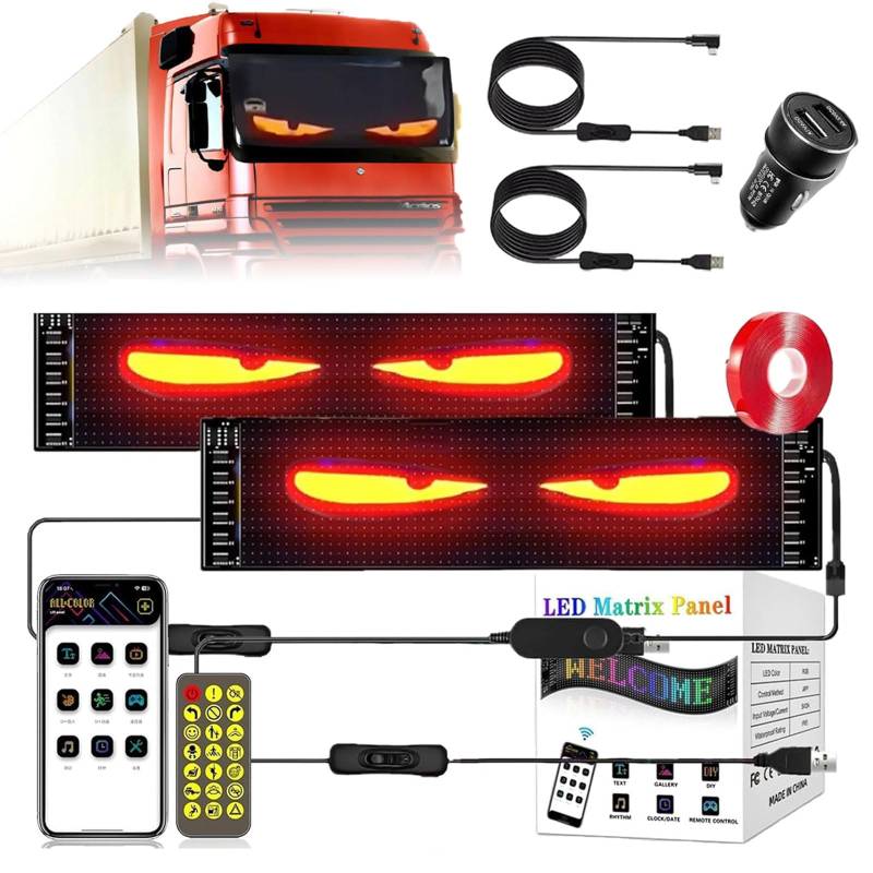 Kocusu Devil Eyes Light für LKW 2er,LED Augen für Auto mit Fernbedienung,Programmierbarer Personalisiert Augen Lichtschilder,Teufelsaugen Licht,Devil Eyes LKW für Auto,LKW,Text(12 * 59.5CM) von Kocusu
