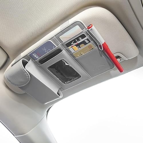 König Design Auto Sonnenblende Organizer, Auto Interieur Kunstleder Sonnenblenden Organizer für Sonnenbrille Halter Kartenhalter Multifunktions Aufbewahrungstasche (Grau) von König Design