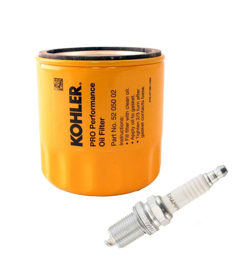Kohler 52 050 02-S Engine Oil Filter Extra Capacity and Champion RC12YC Spark Plug For CH11 - CH15, CV11 - CV22, M18 - M20, MV16 - MV20 And K582 von Kohler