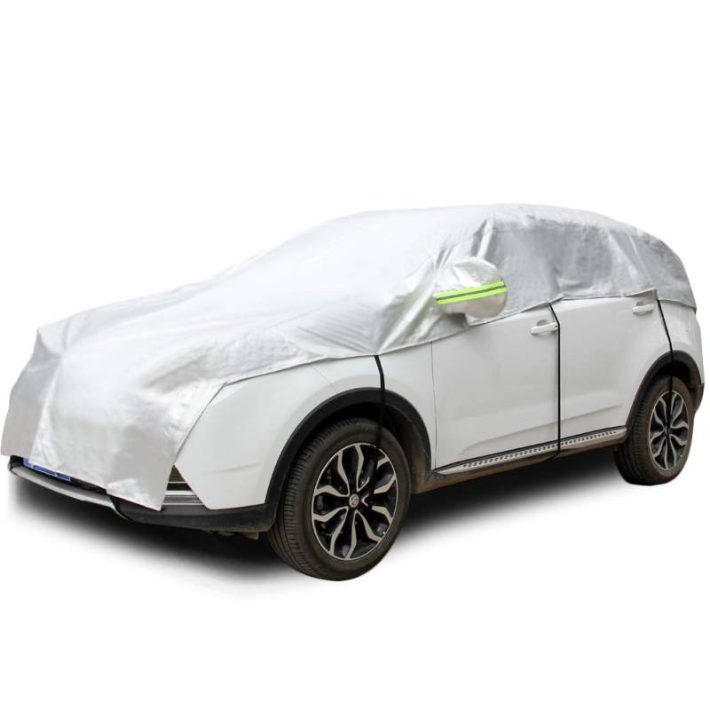 Konnfeir Halbgarage für Auto Windschutzscheibe Abdeckplane Winter Sommer Autoabdeckung wasserdicht Auto halbgarage Staubdicht Schneefest Aluminium mit dünner Baumwolle(Schrägheck) von Konnfeir