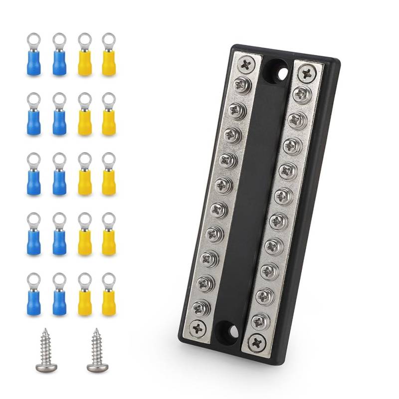 Koolenry 100A Batterie-Verteilerblock für Wohnmobile, Boote und Lastwagen. 5-Kreis-Busbar-Stromabgriffsklemme. Stromschiene mit Positiver und Negativer Anschlussklemme. von Koolenry