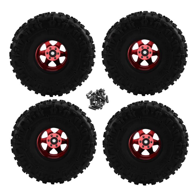 Koolenry 4 Stück 122 mm 1,9 Metall Beadlock Felgen Gummireifen Set für 1/10 RC Crawler Car TRX4 D90 D110 für Axial SCX10 Rot von Koolenry