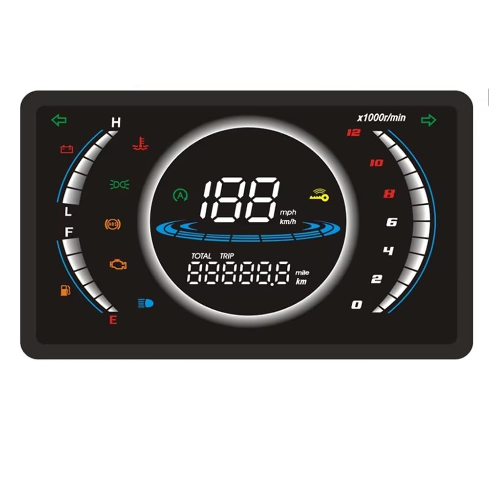 Koolenry Motorrad 12V Universal Einstellbares LED-Digital-Tachometer Motorrad RPM Armaturenbrett Motorrad Tachometer mit Temperaturanzeige von Koolenry