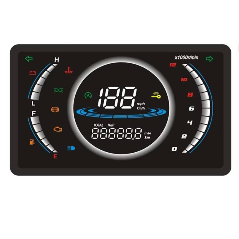Koolenry Motorrad 12V Universal Einstellbares LED-Digital-Tachometer Motorrad RPM Armaturenbrett Motorrad Tachometer mit Temperaturanzeige von Koolenry