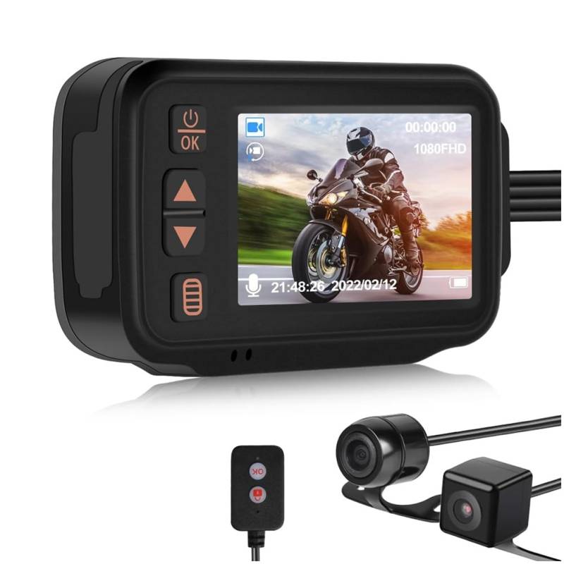 Koolenry Motorrad Dashcam Vorne und Hinten, Motorrad-Fahraufzeichnungskamera, Motorrad 2" HD-Dashcam 1080P+720P von Koolenry