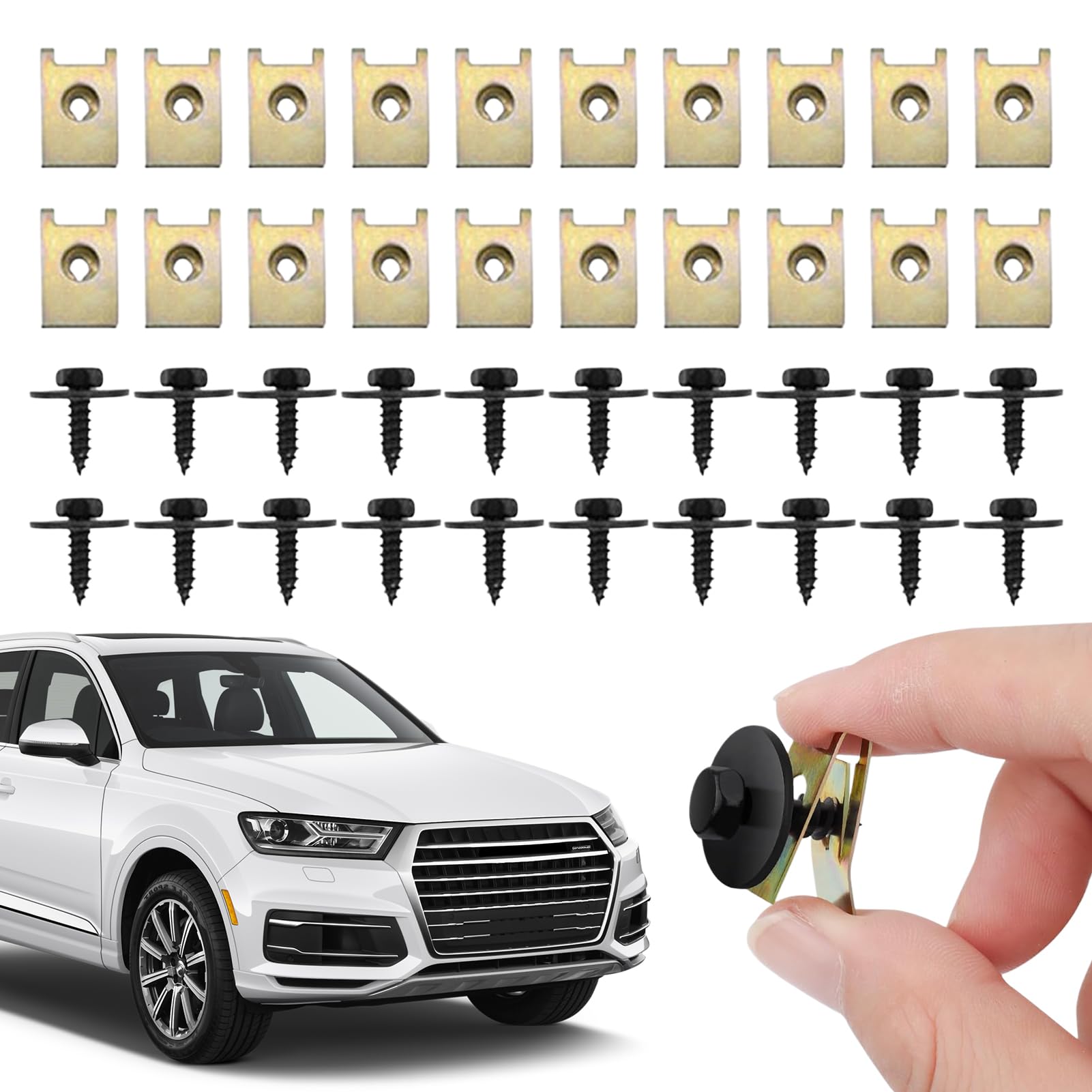 20 Sätze Blechmutter Schraube Mutter Clip Kit Blechmutter Blechschrauben Schraube Mutter Clip Schnappmutter Set für Auto(Schwarz) von Korysnew