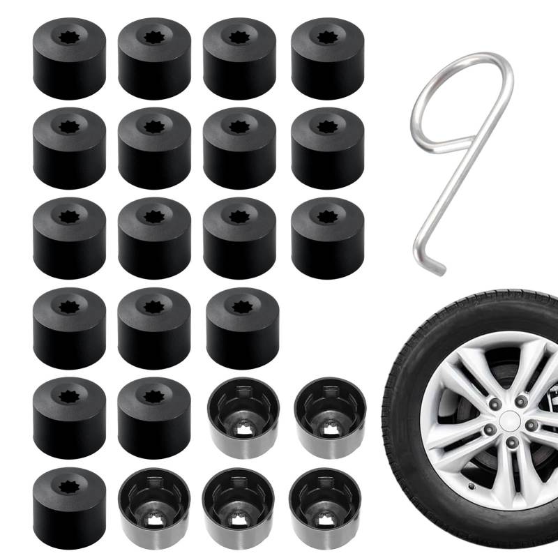 Korysnew 17mm Radmutternkappen Schraubenabdeckungen, mit Demontagewerkzeug, 5 Stück Sperrschraubenkappe 18 Stück Normal Auto Radkappen von Korysnew