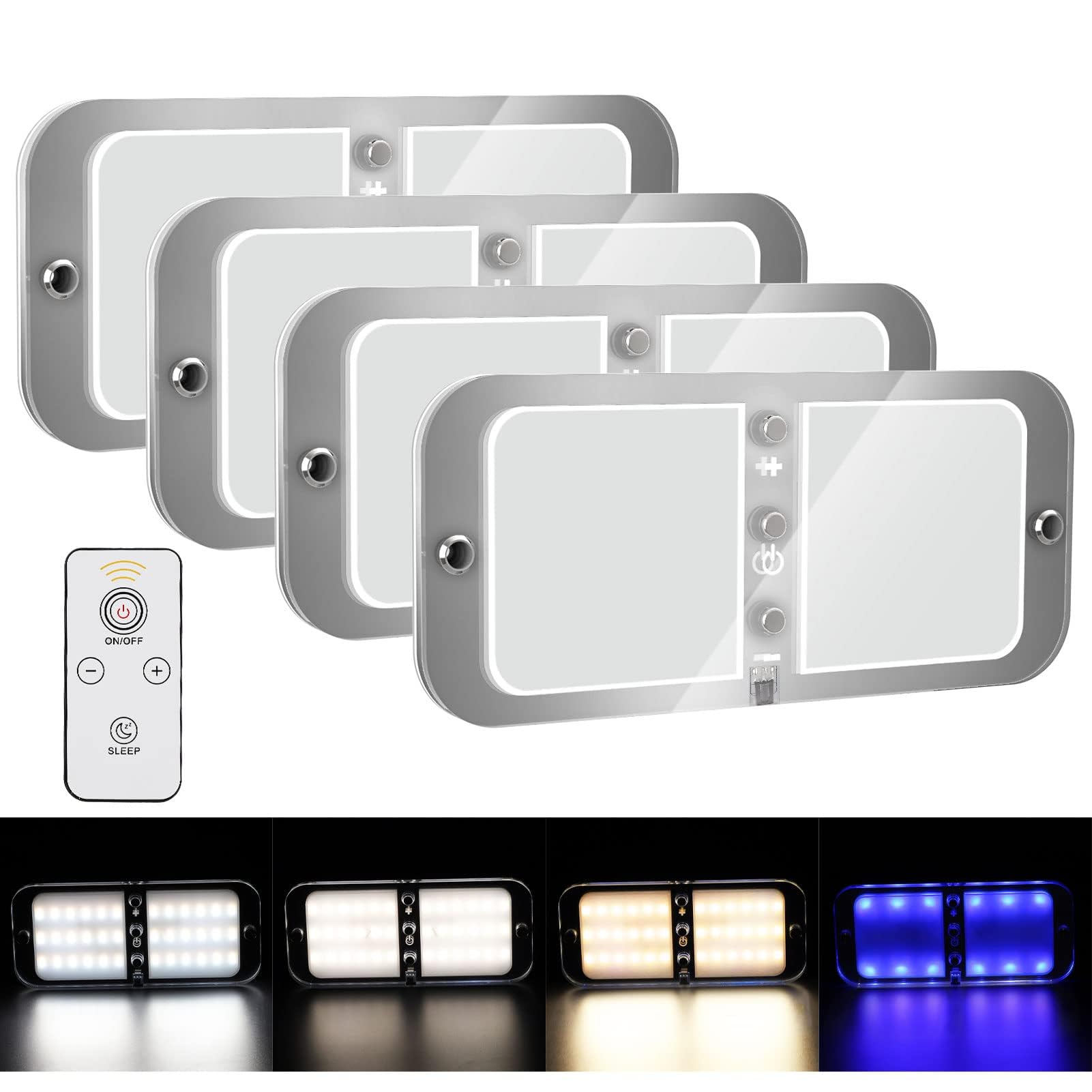 Kriogor 4 stück LED Deckenleuchte 12v Wohnmobil mit Schalter mit Fernbedienung, 4 Modi, 3 Einstellungsschalter LED Innenbeleuchtung Auto 12V, 72 LED 700LM Dimmbar KFZ Innenraumbeleuchtung, Universal Kriogor 4 stück LED Deckenleuchte 12v Wohnmobil mit Schalter mit Fernbedienung, 4 Modi, 3 Einstellungsschalter LED Innenbeleuchtung Auto 12V, 72 LED 700LM Dimmbar KFZ Innenraumbeleuchtung, Universal von Kriogor