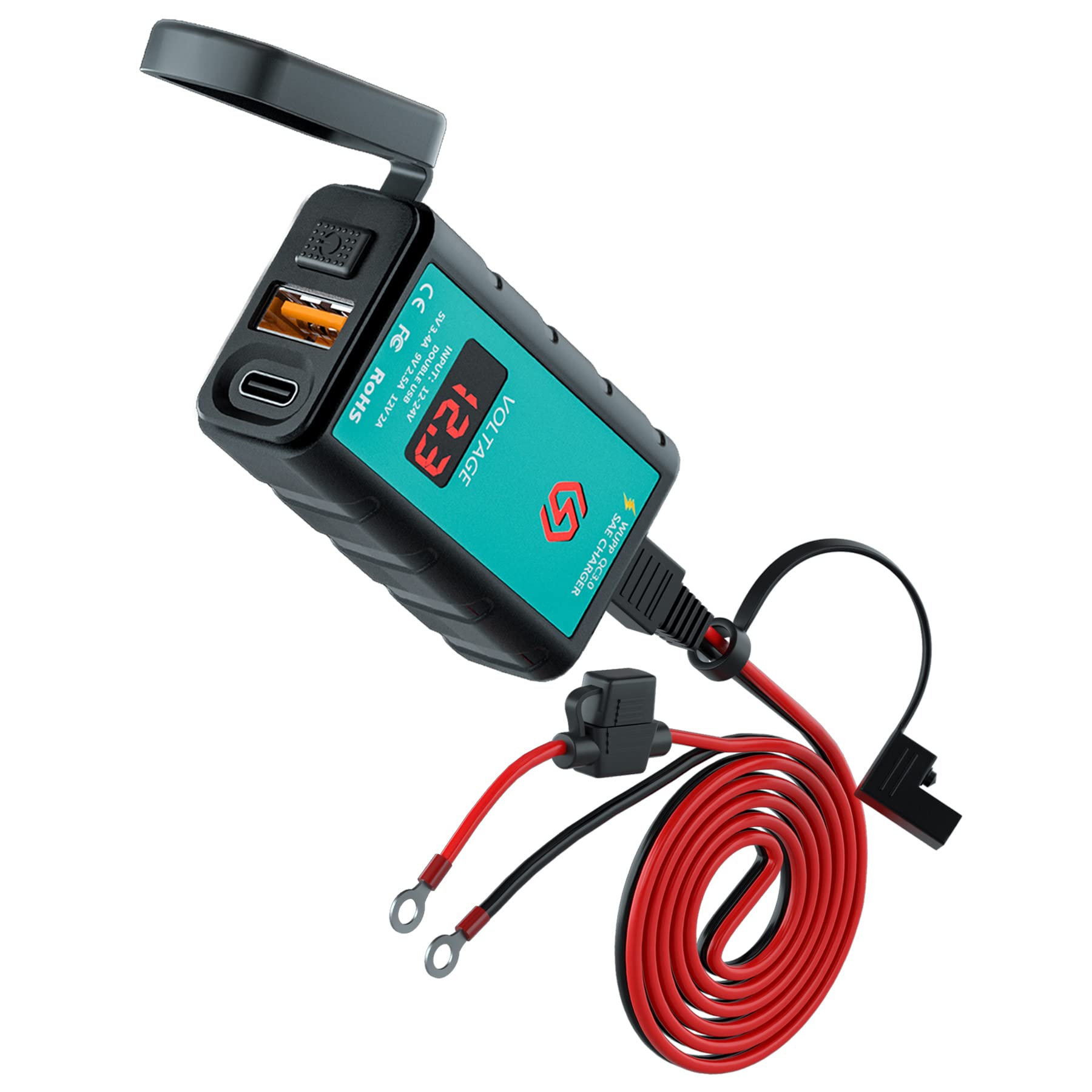 Kriogor QC3.0 USB Motorrad Steckdose und Type C USB-Anschluss mit Voltmeter + EIN/Aus Schalter + 1,4m SAE zu O-Ring Steckern mit 10A Sicherung, Wasserdicht KFZ Ladegerät für 12V Boots SUV Kriogor QC3.0 USB Motorrad Steckdose und Type C USB-Anschluss mit Voltmeter + EIN/Aus Schalter + 1,4m SAE zu O-Ring Steckern mit 10A Sicherung, Wasserdicht KFZ Ladegerät für 12V Boots SUV von Kriogor